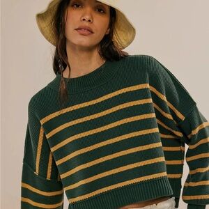 Free People Easy Street Crop Pullover Hunter Green Combo